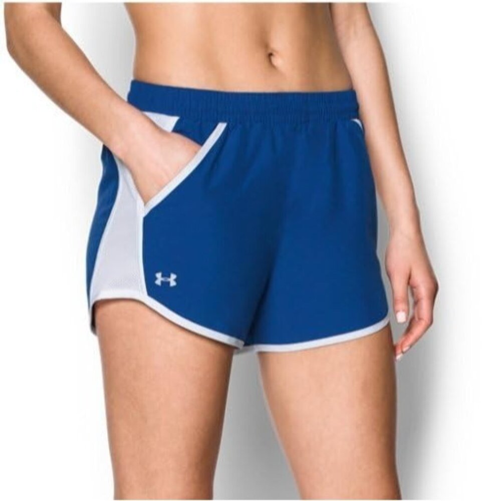 UNDER ARMOUR Women's Royal Blue/White Reflective Fly Running 3" Shorts XS‎